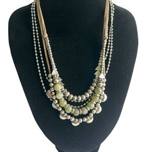 Chico's Right Centerstage Silver Tone And Olive Jade Beads Multi-Strand Necklace
